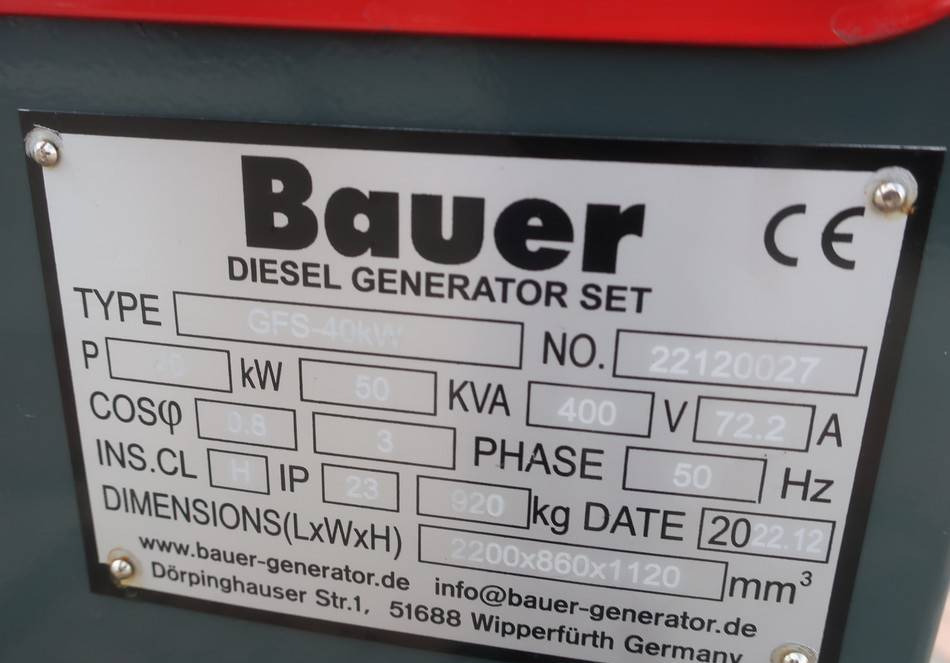 مجموعة المولد Bauer GFS-40KW Diesel Generator 50KVA ATS 400/230V NEW: صورة 10