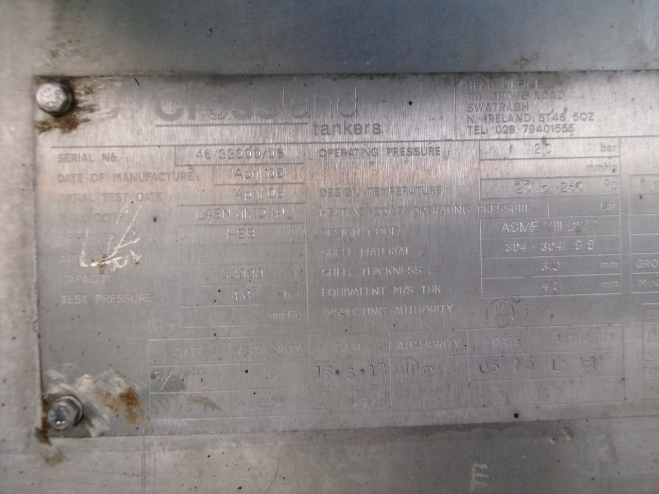 نصف مقطورة صهريج لنقل البيتومين Crossland Bitumen tank inox 33 m3 / 1 comp + ADR L4BN: صورة 17