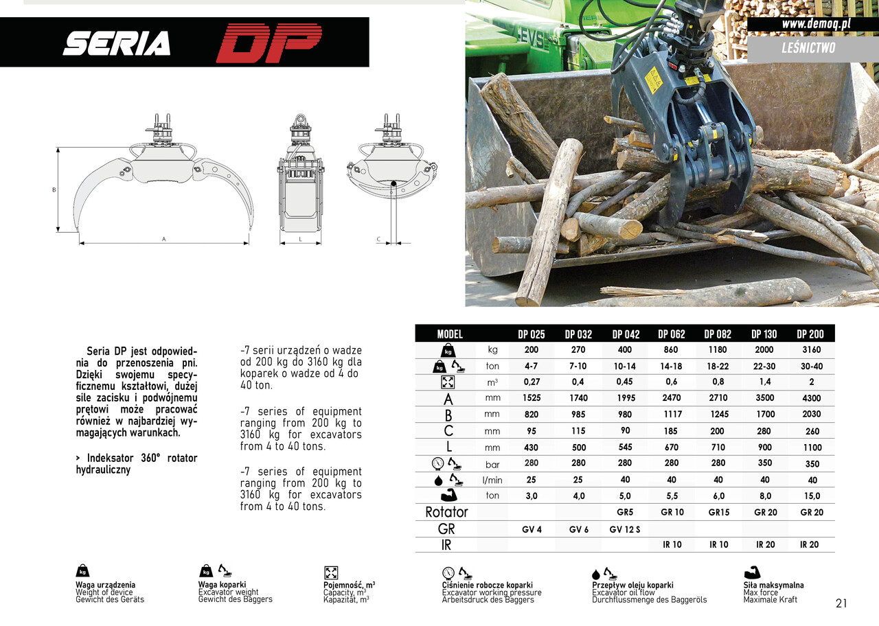 كلّاب - آلات الإنشاء للبيع  DEMOQ DP062 Log Grab 860 kg: صورة 4