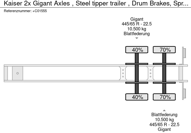 نصف مقطورة قلابة Kaiser 2x Gigant Axles , Steel tipper trailer , Drum Brakes, Spring Suspension: صورة 13