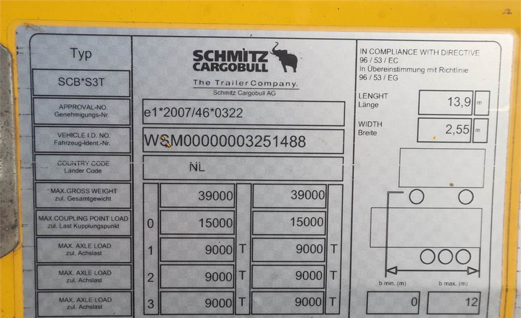 نصف مقطورة بستائر جانبية Schmitz CARGOBULL SCB53T CoC Documents, TuV Loading Certif: صورة 5
