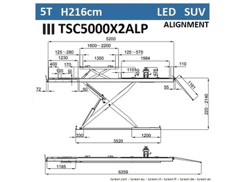 معدات الورشة TSC5000X2A LP wheel alignment lift - On floor - Free wheel lifting system - 5.2 m lightened runways (76 cm wide) - Low profile - 5T: صورة 3