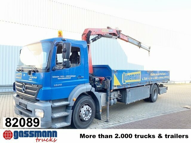 Mercedes-Benz Axor 1828 L 4x2 mit Kran Palfinger PK 9501, Funk - شاحنات مسطحة, شاحنة كرين: صورة 1 Mercedes-Benz Axor 1828 L 4x2 mit Kran Palfinger PK 9501, Funk - شاحنات مسطحة, شاحنة كرين: صورة 1