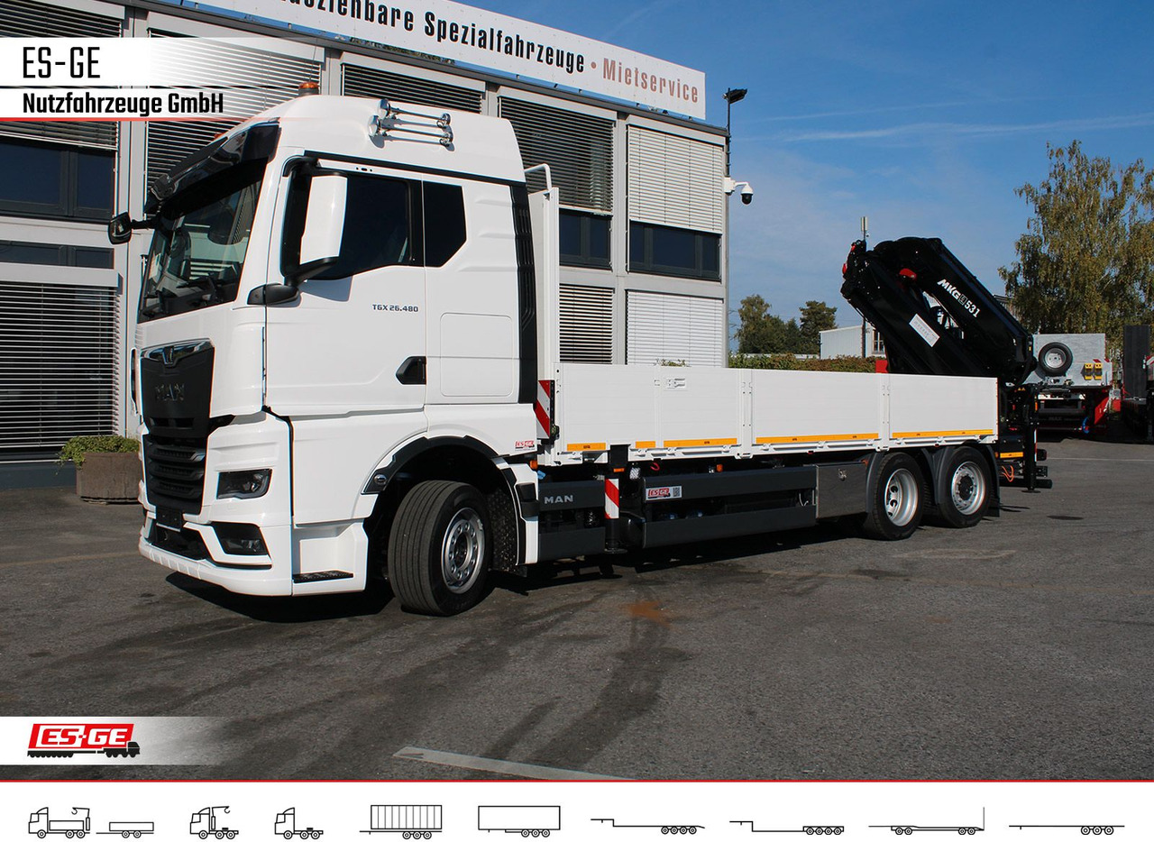 MAN TGX 26.480 6x2-4 LL, MKG-Ladekran HLK531 a5 - شاحنات مسطحة, شاحنة كرين: صورة 1 MAN TGX 26.480 6x2-4 LL, MKG-Ladekran HLK531 a5 - شاحنات مسطحة, شاحنة كرين: صورة 1