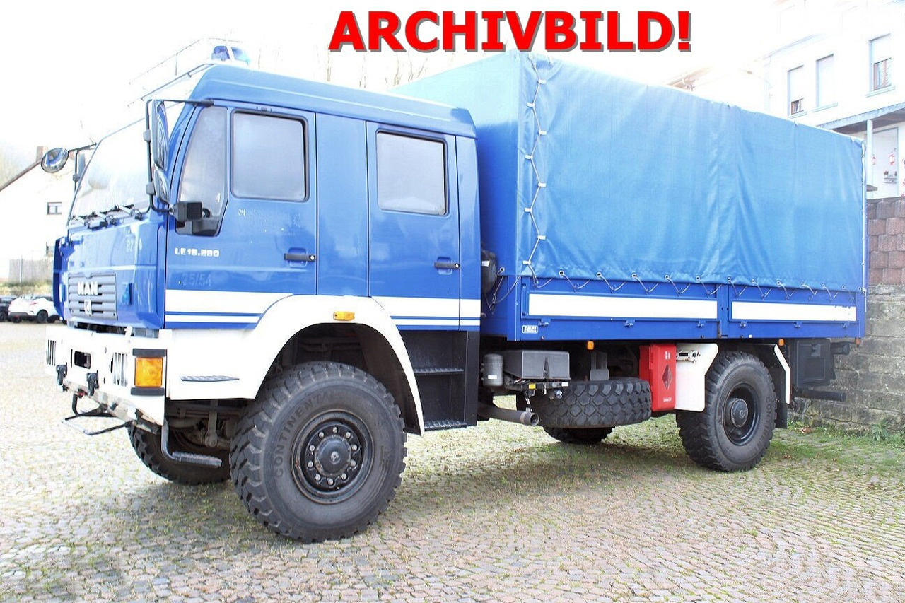MAN LE 18.280 4x4 BB Doka, BRANDSCHADEN! LE 18.280 4x4 BB Doka, Ex-THW, LBW, BRANDSCHADEN! - شاحنات مسطحة: صورة 1 MAN LE 18.280 4x4 BB Doka, BRANDSCHADEN! LE 18.280 4x4 BB Doka, Ex-THW, LBW, BRANDSCHADEN! - شاحنات مسطحة: صورة 1