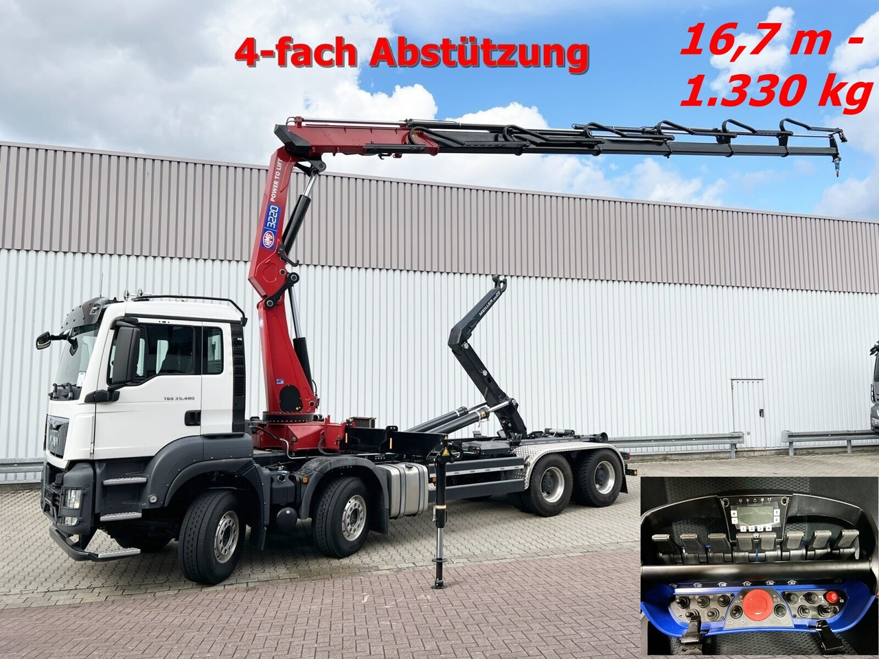 MAN TGS 35.480 8X4 BL TGS 35.480 8X4 BL, Intarder, Kran HMF 3220-K6, 4-fach Abstützung, Funk - شاحنة برافعة خطافية, شاحنة كرين: صورة 1 MAN TGS 35.480 8X4 BL TGS 35.480 8X4 BL, Intarder, Kran HMF 3220-K6, 4-fach Abstützung, Funk - شاحنة برافعة خطافية, شاحنة كرين: صورة 1