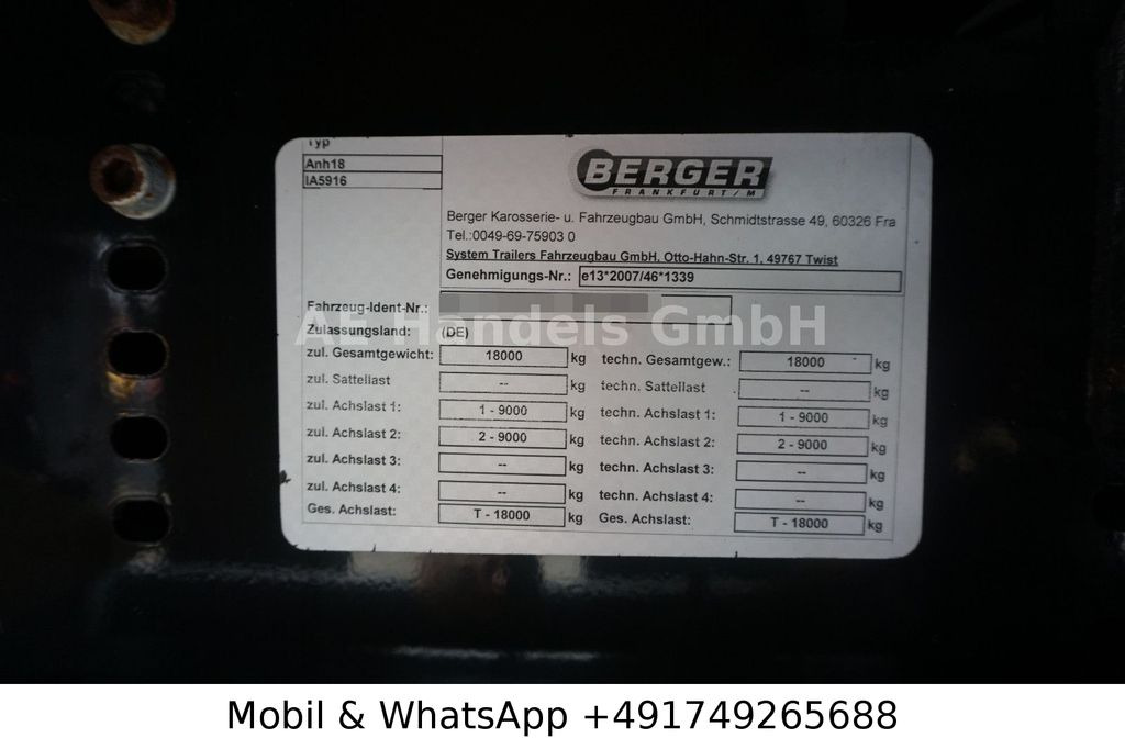 مقطورة ستارة Berger ANH 18 Durchlader Drehschemel *LBW-3To.: صورة 15