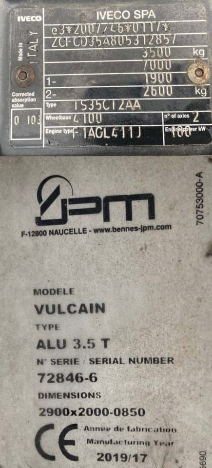 قلاب صغير, الشاحنات الصغيرة كابينة مزدوجة Iveco DAILY 35-140 C14 2.3D/140 / JPM VULCAIN endommagé: صورة 10 قلاب صغير, الشاحنات الصغيرة كابينة مزدوجة Iveco DAILY 35-140 C14 2.3D/140 / JPM VULCAIN endommagé: صورة 10