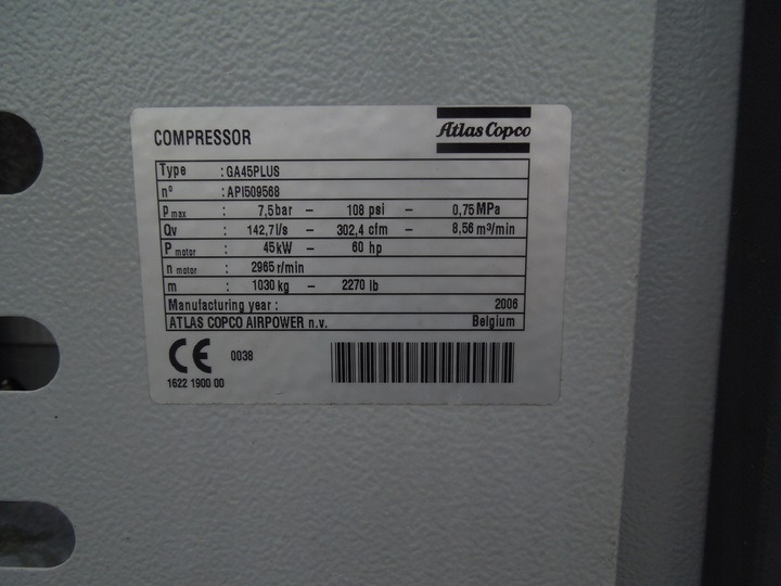 ATLAS COPCO GA45plus - ضاغط هوائي: صورة 3 ATLAS COPCO GA45plus - ضاغط هوائي: صورة 3