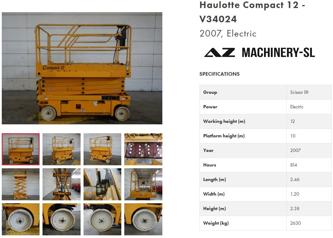 Used Electric scissor Lift Haulotte Compact 12 - مرفاع مقصي: صورة 1 Used Electric scissor Lift Haulotte Compact 12 - مرفاع مقصي: صورة 1