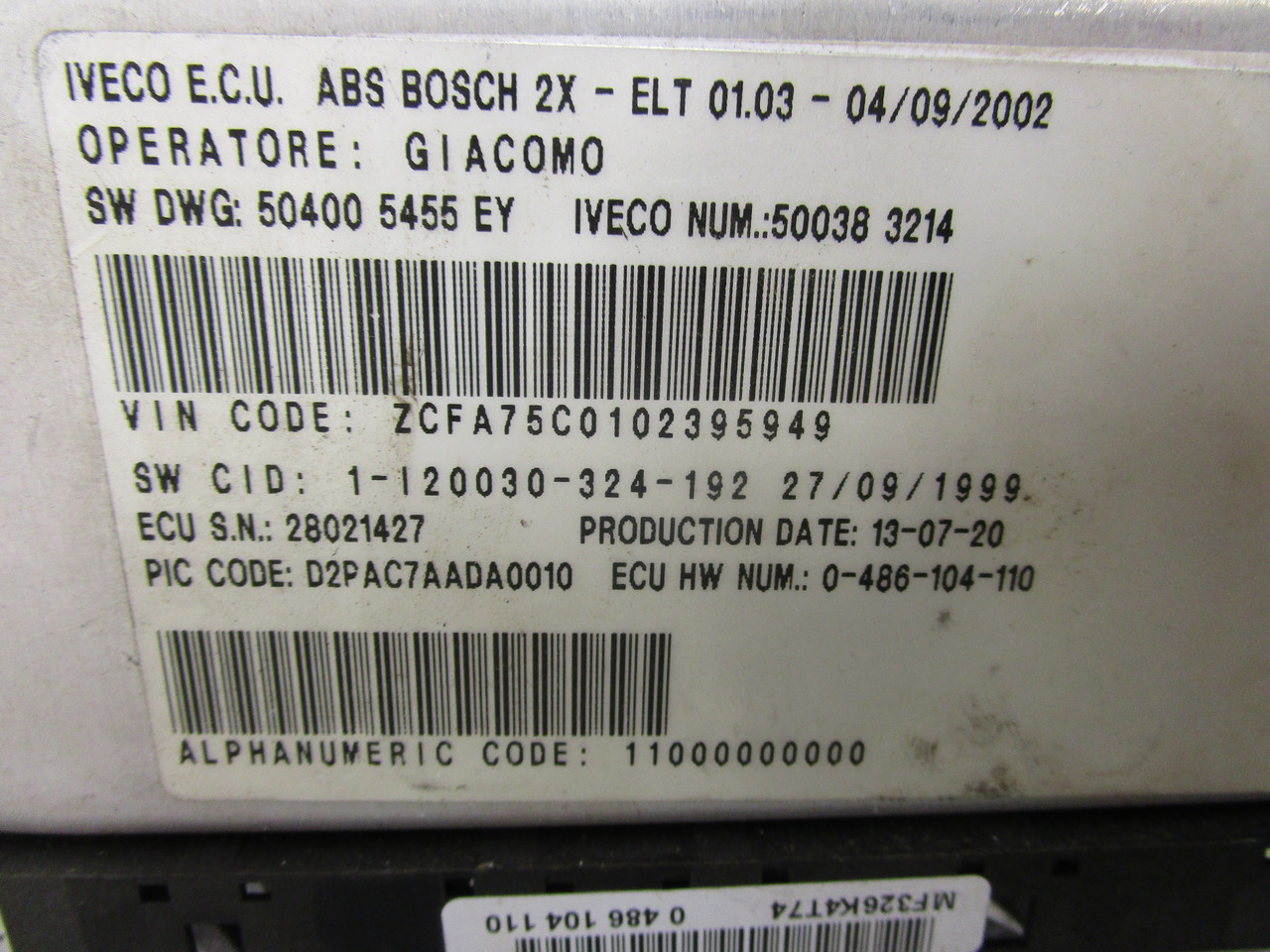 IVECO TECTOR ABS BOSCH ECU P/NO 500383214 - أجزاء الفرامل - شاحنة: صورة 2 IVECO TECTOR ABS BOSCH ECU P/NO 500383214 - أجزاء الفرامل - شاحنة: صورة 2
