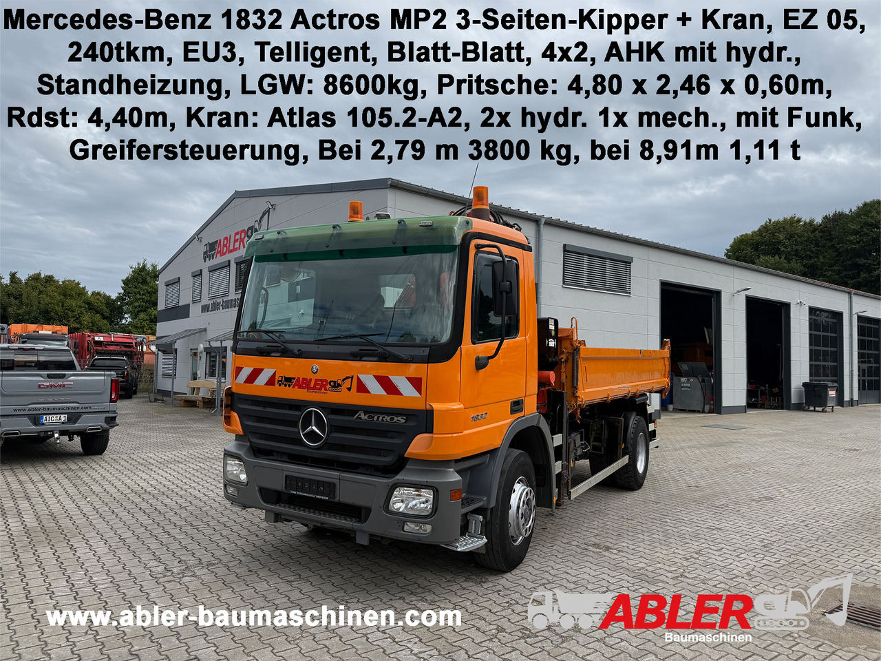 Mercedes-Benz 1832 Actros MP2 3-Seiten-Kipper mit Kran + Funk - شاحنة قلاب, شاحنة كرين: صورة 1 Mercedes-Benz 1832 Actros MP2 3-Seiten-Kipper mit Kran + Funk - شاحنة قلاب, شاحنة كرين: صورة 1