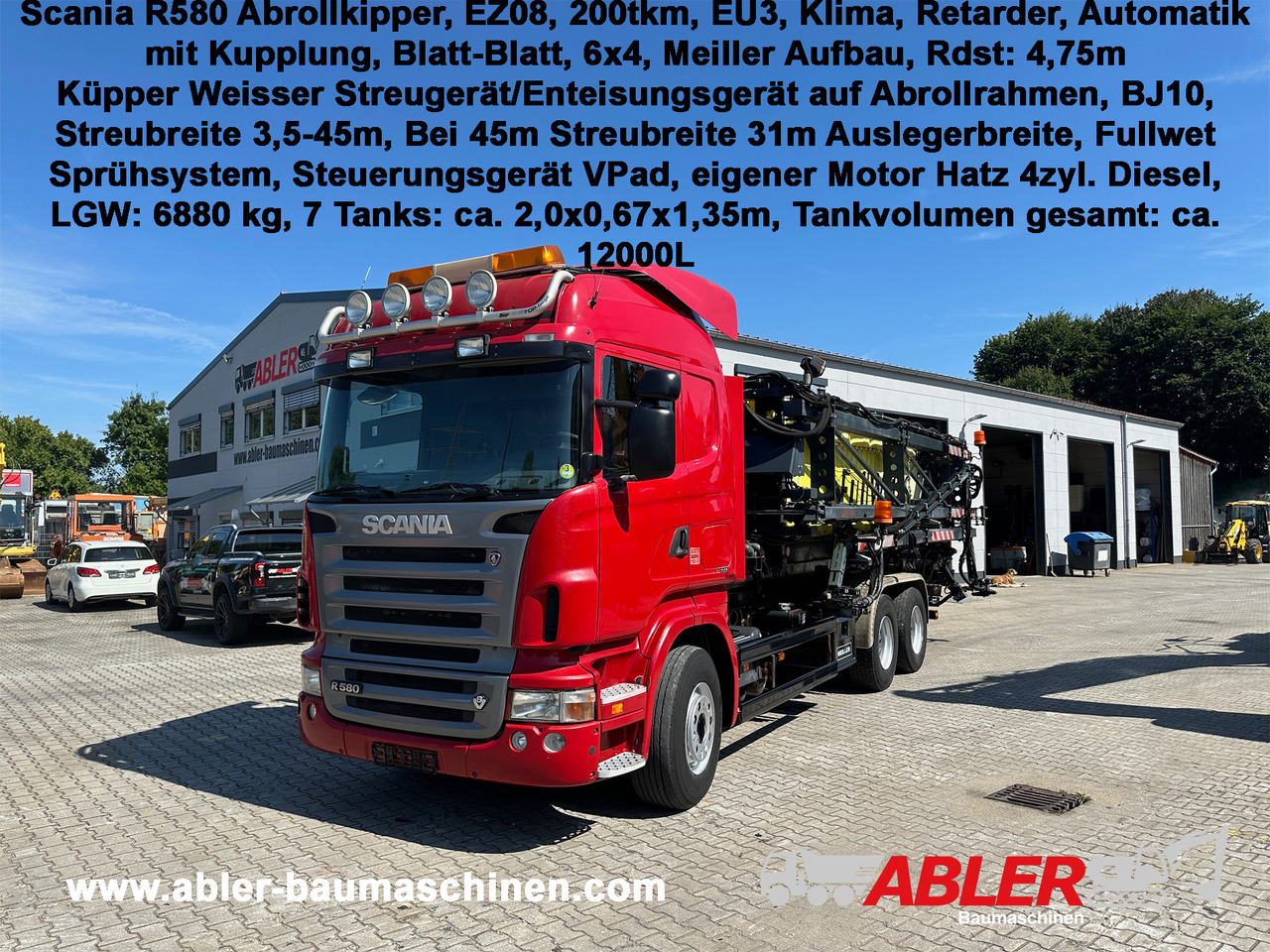 Scania R580 Abrollkipper V8 Mit Küpper Weisser Enteisungsgerät 45m - شاحنة برافعة خطافية: صورة 1 Scania R580 Abrollkipper V8 Mit Küpper Weisser Enteisungsgerät 45m - شاحنة برافعة خطافية: صورة 1