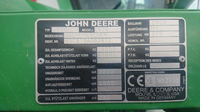 John Deere C 670 - حصادة: صورة 2 John Deere C 670 - حصادة: صورة 2