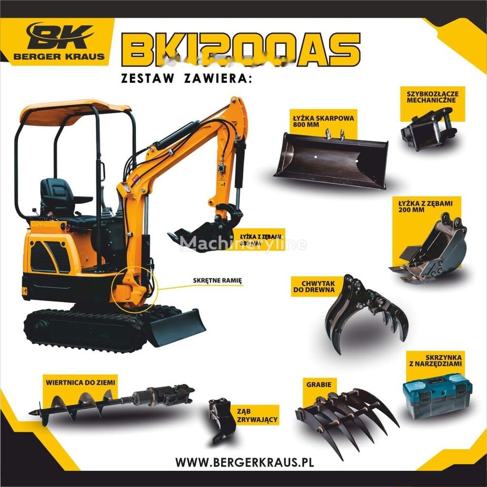 Berger Kraus Nowy BERGER KRAUS BK1200AS KUBOTA skrętne ramie Minikoparka + ze - حفار صغير: صورة 1 Berger Kraus Nowy BERGER KRAUS BK1200AS KUBOTA skrętne ramie Minikoparka + ze - حفار صغير: صورة 1