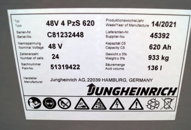 Jungheinrich unknown | Battery 48V620Ah 48 4PZS620 year 4/2021 933 kg dimension Battery 48V620Ah 48 4PZS620 year 4/2021 933 kg dimensions 83,5x52,5x78,5cm sn. C8122448 - بطارية - معدات المناولة: صورة 3 Jungheinrich unknown | Battery 48V620Ah 48 4PZS620 year 4/2021 933 kg dimension Battery 48V620Ah 48 4PZS620 year 4/2021 933 kg dimensions 83,5x52,5x78,5cm sn. C8122448 - بطارية - معدات المناولة: صورة 3