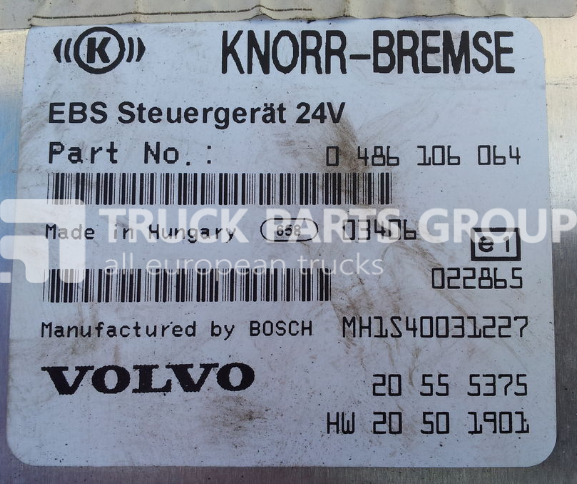 VOLVO FH12 ECU, EDC, EBS Control unit 20555375, 0486106064, 20410009, control unit - وحدة إي سي يو - شاحنة: صورة 2 VOLVO FH12 ECU, EDC, EBS Control unit 20555375, 0486106064, 20410009, control unit - وحدة إي سي يو - شاحنة: صورة 2