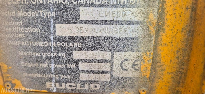 2001 EUCLID EH 600 - DUMPER - 20115 TIMER. - شاحنة قلاب التعدين: صورة 5 2001 EUCLID EH 600 - DUMPER - 20115 TIMER. - شاحنة قلاب التعدين: صورة 5