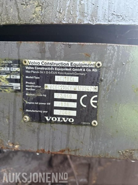 حفّار 2008 Volvo EC210CL beltegraver HK S70 10327 Timer: صورة 11