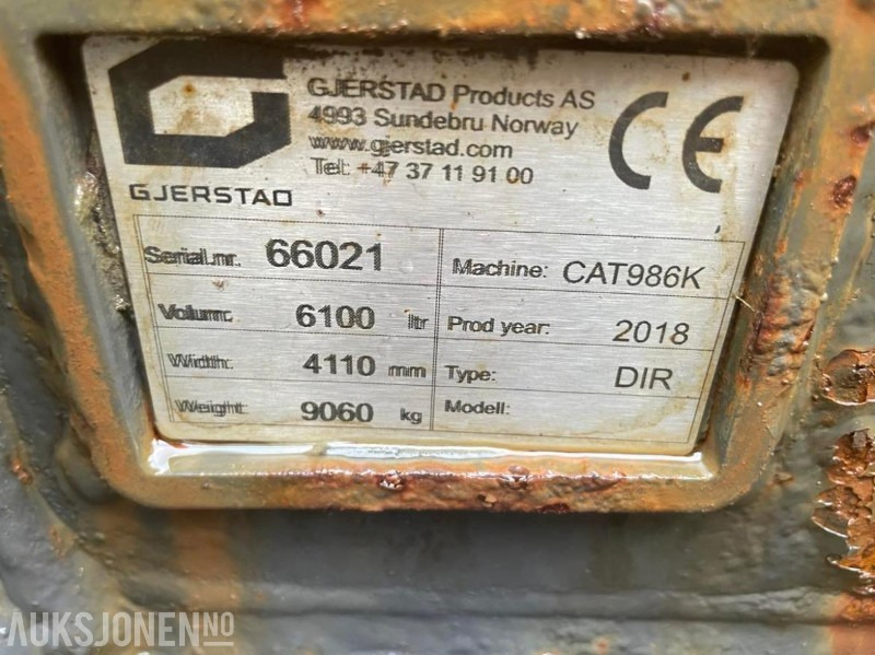 2018 Gjerstad hyd. sidetippskuff - 6100 l. - 9060 kg. - Hardox - Cat 986K - ملحق - آلات الإنشاء: صورة 4 2018 Gjerstad hyd. sidetippskuff - 6100 l. - 9060 kg. - Hardox - Cat 986K - ملحق - آلات الإنشاء: صورة 4