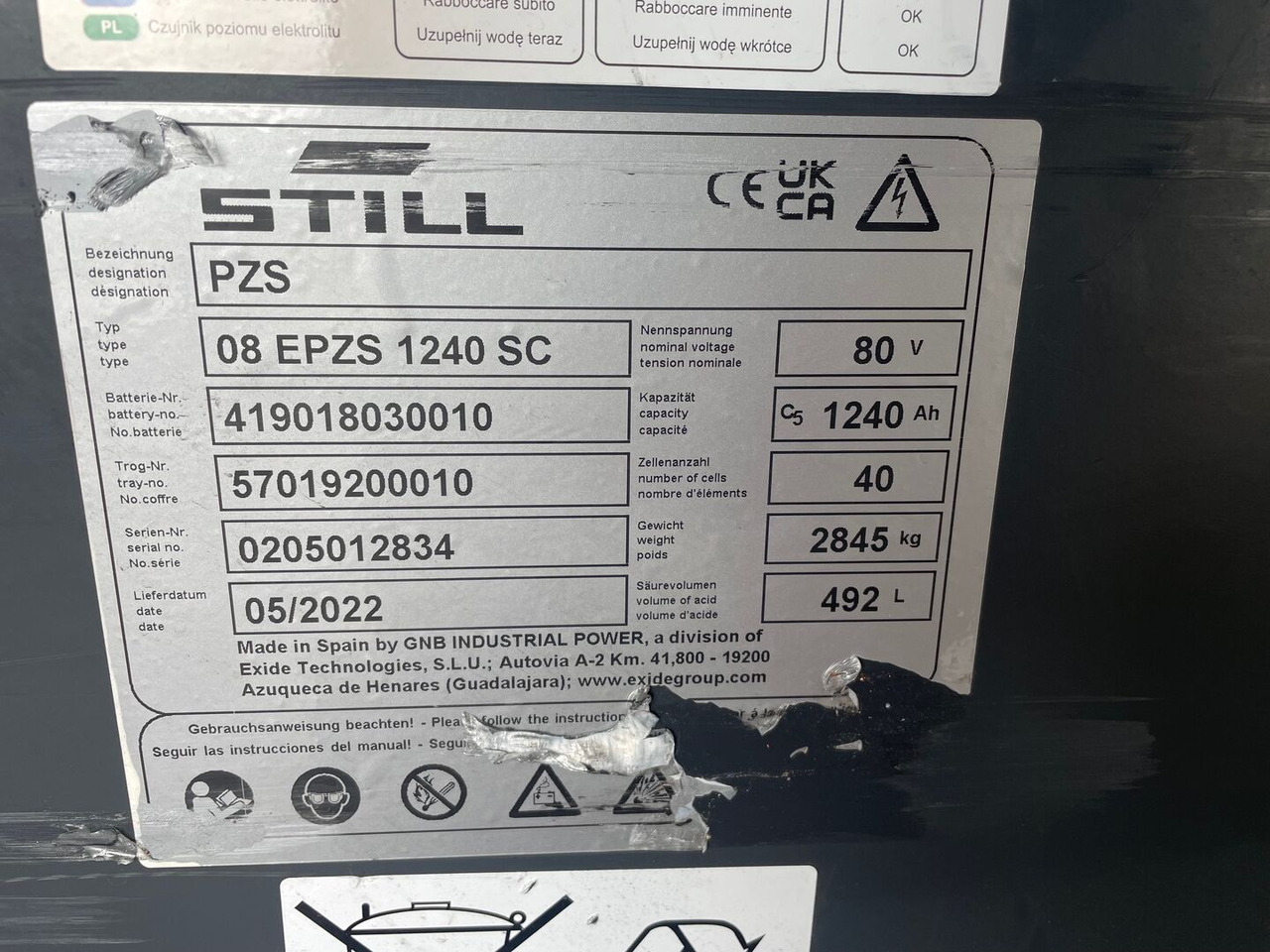 Exide 80V 8 EPzS 1240 - بطارية - معدات المناولة: صورة 2 Exide 80V 8 EPzS 1240 - بطارية - معدات المناولة: صورة 2