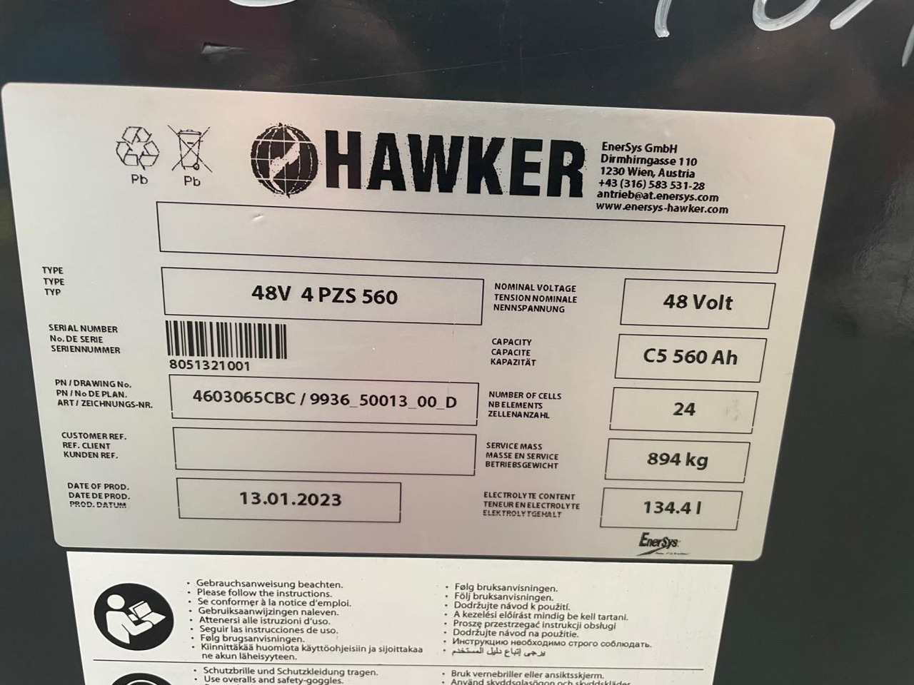 Hawker 48V 4 PZS 560 - بطارية - معدات المناولة: صورة 2 Hawker 48V 4 PZS 560 - بطارية - معدات المناولة: صورة 2