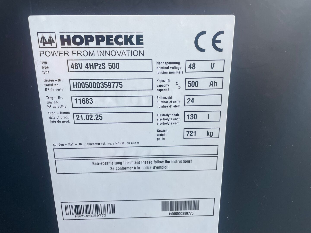 Hoppecke 48V 4 HPzS 500 - بطارية - معدات المناولة: صورة 2 Hoppecke 48V 4 HPzS 500 - بطارية - معدات المناولة: صورة 2