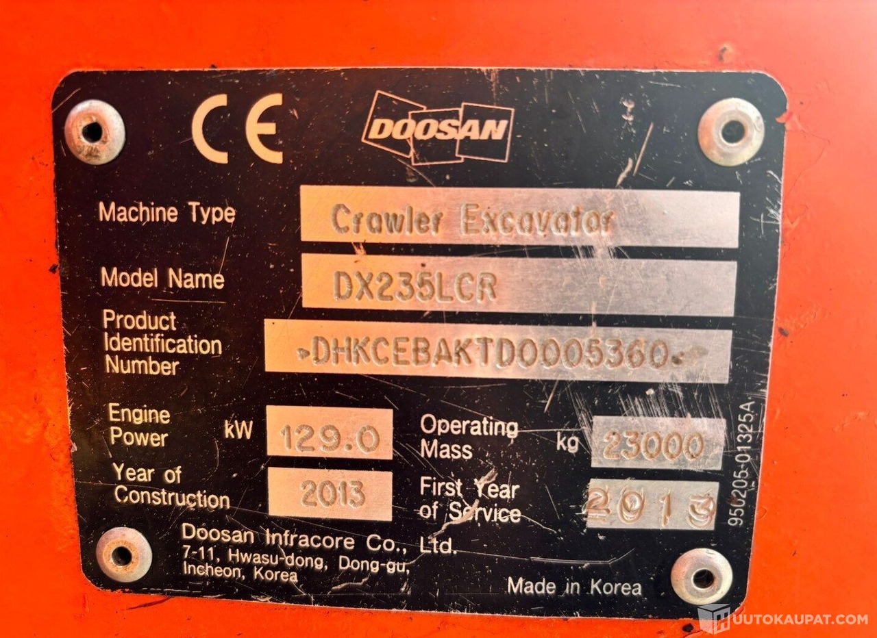 Doosan dx235 lcr, 2013, Diesel, 12 200 h Kaivinkone, Lempäälä - حفار زاحف: صورة 5 Doosan dx235 lcr, 2013, Diesel, 12 200 h Kaivinkone, Lempäälä - حفار زاحف: صورة 5