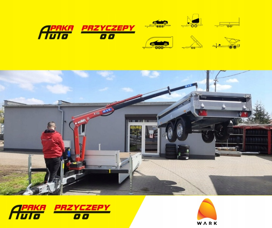 PRZYCZEPA PLATFORMA Z DŹWIGIEM HDS MAXILIFT 110 / PLATFORM TRAILER WITH HDS MAXILIFT 110 CRANE - مقطورات مسطحة: صورة 1 PRZYCZEPA PLATFORMA Z DŹWIGIEM HDS MAXILIFT 110 / PLATFORM TRAILER WITH HDS MAXILIFT 110 CRANE - مقطورات مسطحة: صورة 1