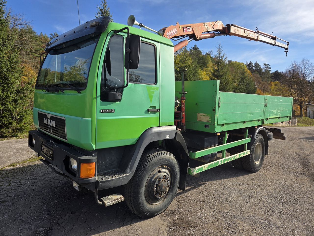 MAN 8.163 4x4 + crane FASSI F45A.22 - شاحنات مسطحة: صورة 1 MAN 8.163 4x4 + crane FASSI F45A.22 - شاحنات مسطحة: صورة 1