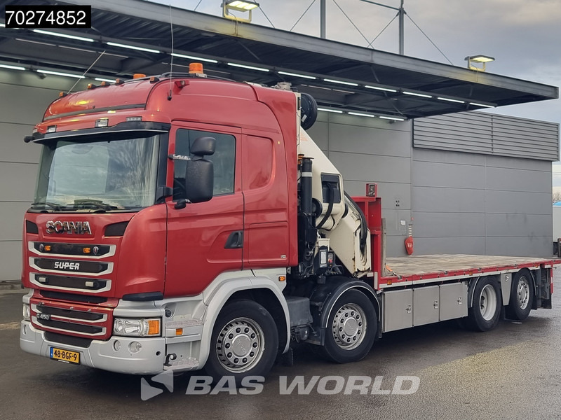 شاحنات مسطحة, شاحنة كرين Scania G450 8X2 NL-Truck Hiab X-HIPRO 1058EP-6 Kran Front stab Retarder Euro 6: صورة 12