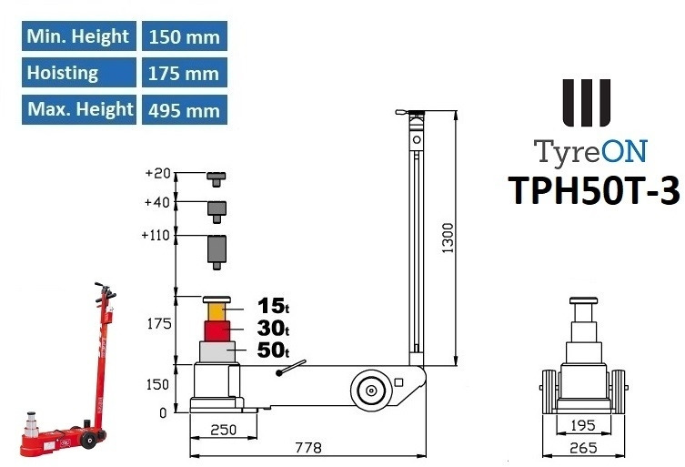 TPH50T-3 Air hydraulic jack 50 Tons - Minimum height 15 cm - معدات الورشة: صورة 3 TPH50T-3 Air hydraulic jack 50 Tons - Minimum height 15 cm - معدات الورشة: صورة 3