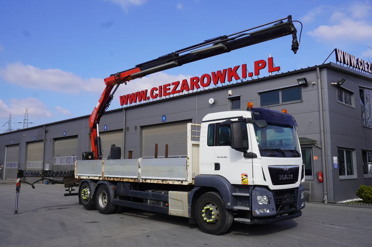 MAN TGS 26.360 Flatbed / Fassi F175 7.7 T / steered 3rd axle - شاحنات مسطحة, شاحنة كرين: صورة 1 MAN TGS 26.360 Flatbed / Fassi F175 7.7 T / steered 3rd axle - شاحنات مسطحة, شاحنة كرين: صورة 1