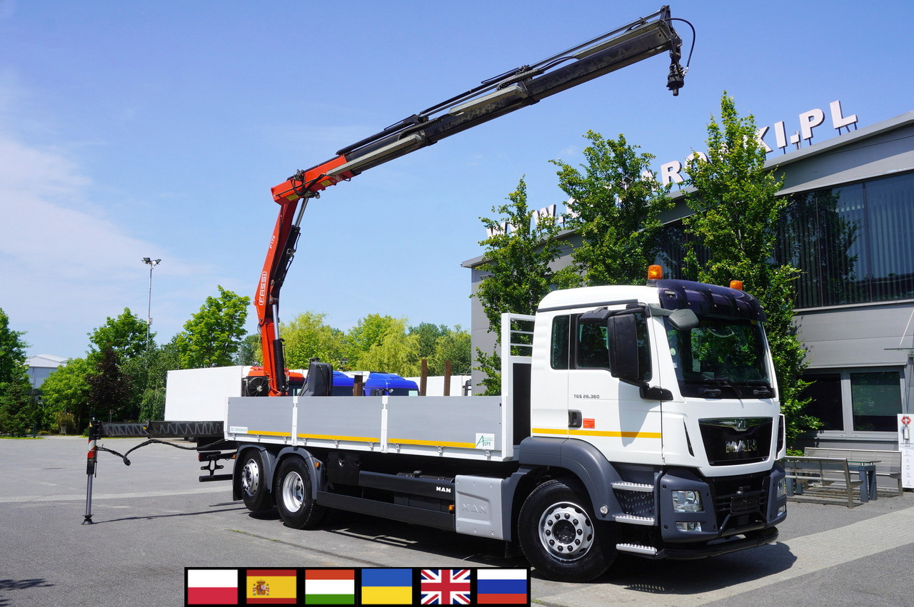 MAN TGS 26.360 Flatbed / Fassi F175 7.7 T / steered 3rd axle - شاحنة كرين: صورة 1 MAN TGS 26.360 Flatbed / Fassi F175 7.7 T / steered 3rd axle - شاحنة كرين: صورة 1