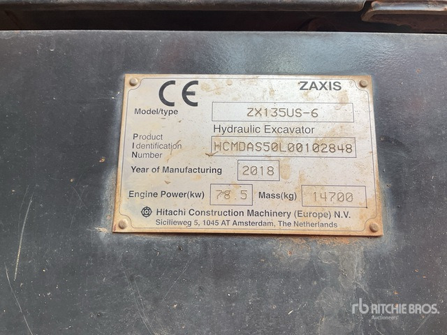2018 Hitachi ZX135US-6 Tracked Excavator - حفار زاحف: صورة 3 2018 Hitachi ZX135US-6 Tracked Excavator - حفار زاحف: صورة 3