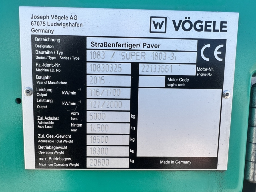 راصف أسفلت Vögele Super 1803-3i (111572): صورة 8 راصف أسفلت Vögele Super 1803-3i (111572): صورة 8