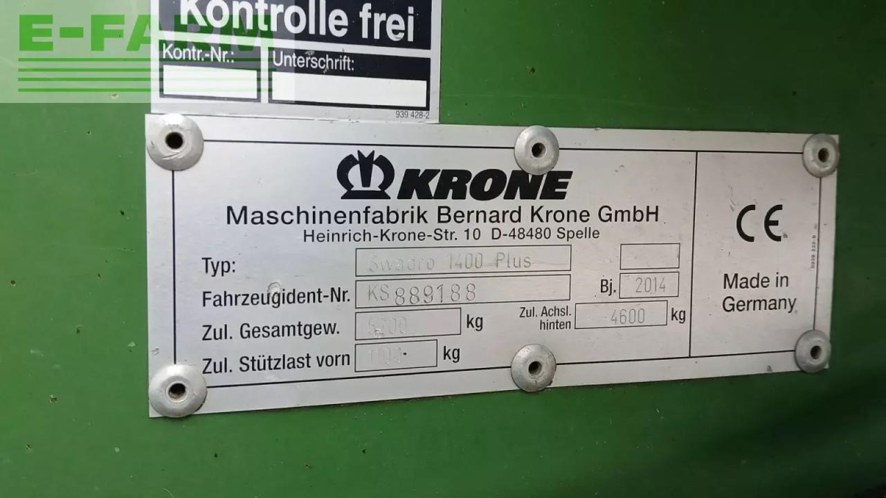 نشارة الدريس/ شوكة جرف Krone swadro 1400 plus: صورة 8 نشارة الدريس/ شوكة جرف Krone swadro 1400 plus: صورة 8