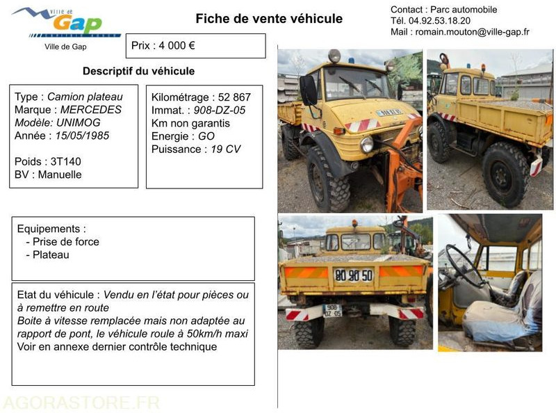 Camion plateau Mercedes UNIMOG - جرافة ثلج: صورة 1 Camion plateau Mercedes UNIMOG - جرافة ثلج: صورة 1