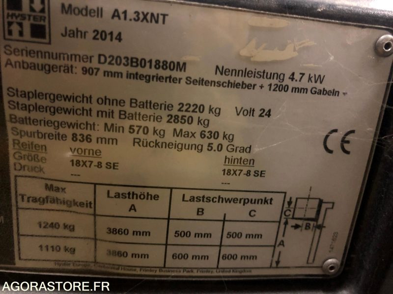 Chariot frontal 3 roues 2014 - Hyster A1.3 XNT - رافعة شوكية كهربائية: صورة 5 Chariot frontal 3 roues 2014 - Hyster A1.3 XNT - رافعة شوكية كهربائية: صورة 5
