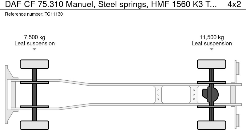 شاحنات مسطحة, شاحنة كرين DAF CF 75.310 Manuel, Steel springs, HMF 1560 K3: صورة 10