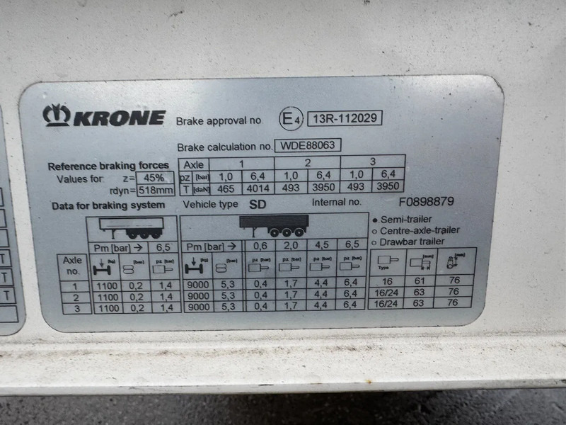 نصف مقطورة بستائر جانبية Krone SD DISC BRAKES SLIDING ROOF PALLETKIST: صورة 15