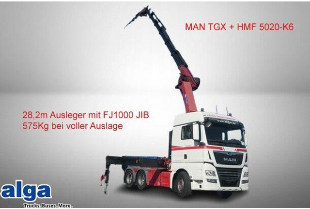 MAN 28.500 TGX 6X2-2 BLS, Kran HMF 5020-K6, Funk,23m - رأس تريلا: صورة 1 MAN 28.500 TGX 6X2-2 BLS, Kran HMF 5020-K6, Funk,23m - رأس تريلا: صورة 1