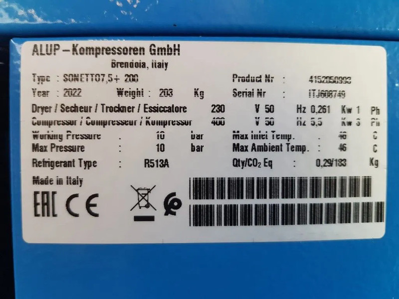 Alup Sonetto 7.5 + 200 Elektrische Schroefcompressor met ketel en droger 5.5 kW 750 L / min 10 Bar - ضاغط هوائي: صورة 3 Alup Sonetto 7.5 + 200 Elektrische Schroefcompressor met ketel en droger 5.5 kW 750 L / min 10 Bar - ضاغط هوائي: صورة 3
