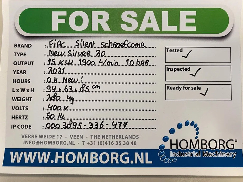 Fiac New Silver 20 Silent 15 kW 1900 L / min 10 Bar Elektrische Schroefcompressor - ضاغط هوائي: صورة 2 Fiac New Silver 20 Silent 15 kW 1900 L / min 10 Bar Elektrische Schroefcompressor - ضاغط هوائي: صورة 2