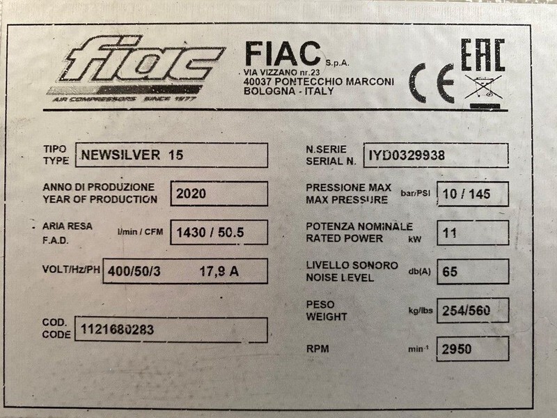 Fiac NewSilver 15 1430 L / min 11 kW 10 Bar Elektrische Schroefcompressor Nieuw ! - ضاغط هوائي: صورة 4 Fiac NewSilver 15 1430 L / min 11 kW 10 Bar Elektrische Schroefcompressor Nieuw ! - ضاغط هوائي: صورة 4