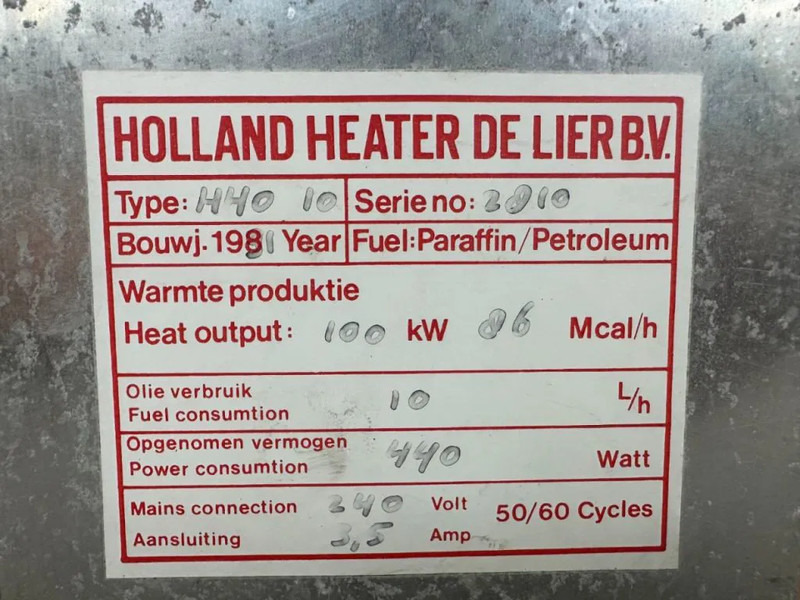 Holland Holland Heater HHO 10 Kachel 100 kW Diesel Heater - سخان الإنشاء: صورة 5 Holland Holland Heater HHO 10 Kachel 100 kW Diesel Heater - سخان الإنشاء: صورة 5