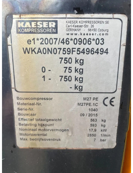 ضاغط هوائي Kaeser M27 Kubota 2,7 m3 / min 7 Bar 18 kW Mobiele Silent Diesel Compressor: صورة 13