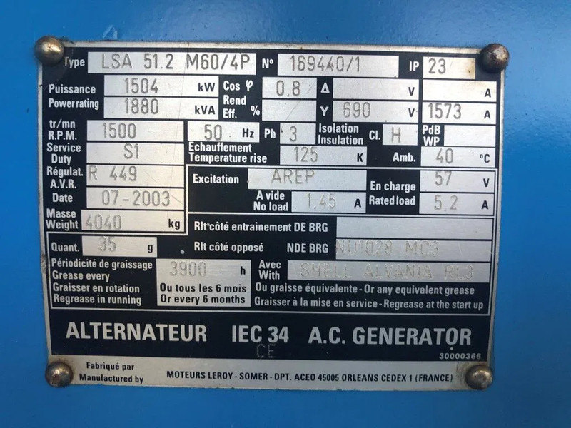 Leroy Somer SDMO 1880 kVA generatordeel SDMO 1880 kVA generatordeel op frame - مجموعة المولد: صورة 4 Leroy Somer SDMO 1880 kVA generatordeel SDMO 1880 kVA generatordeel op frame - مجموعة المولد: صورة 4