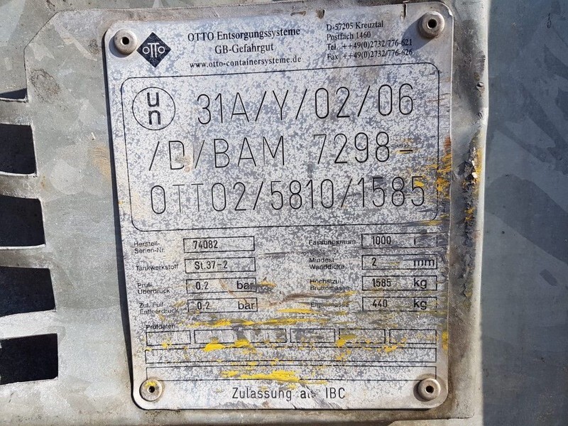 OTTO 1000 liter dieseltank IBC Gegalvaniseerd as New ! - خزان تخزين: صورة 4 OTTO 1000 liter dieseltank IBC Gegalvaniseerd as New ! - خزان تخزين: صورة 4