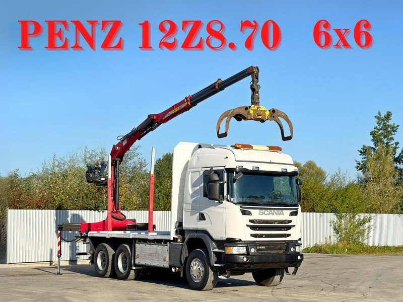 Scania G490 - شاحنة قطع الأشجار, شاحنة كرين: صورة 1 Scania G490 - شاحنة قطع الأشجار, شاحنة كرين: صورة 1